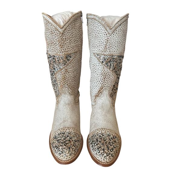 Frye Shoes - Frye Vintage Deborah White Studded Star Mid Calf  Y2K Western Boots Size 7.5